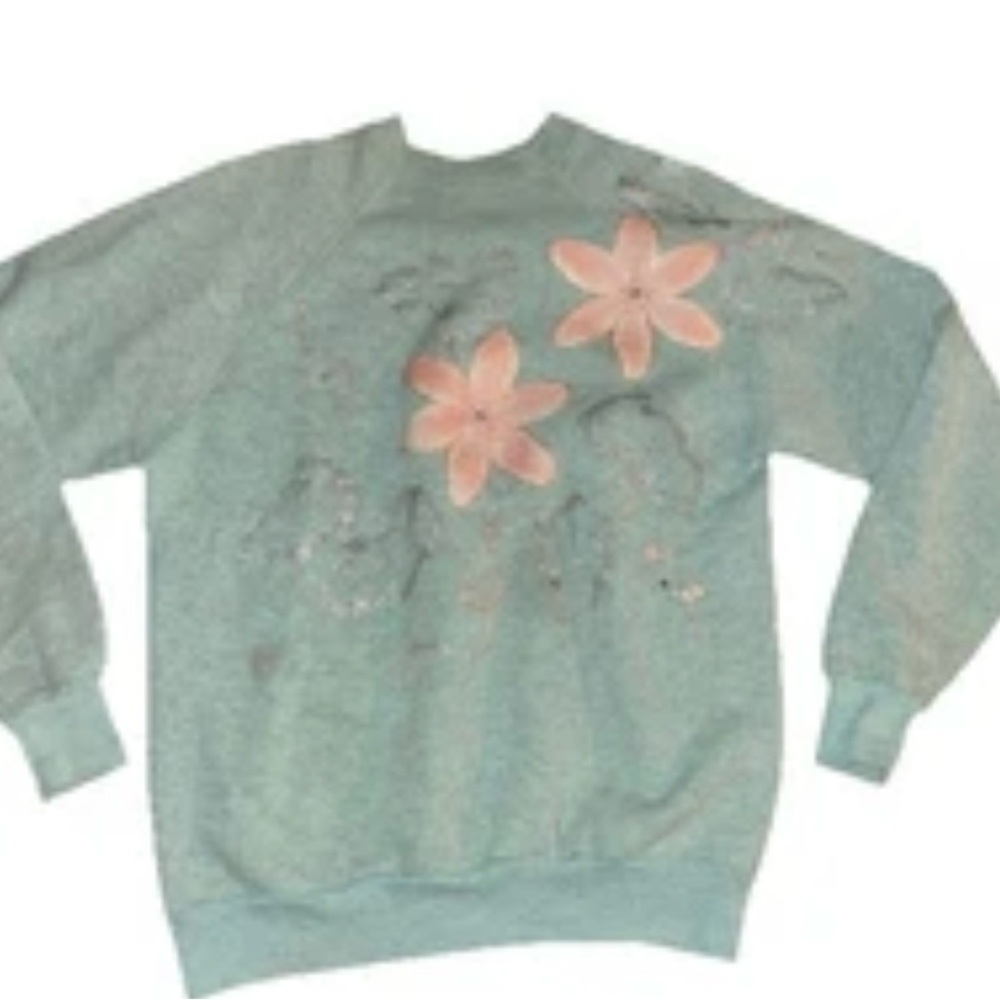 Vintage Tultex Crewneck Sweatshirt women’s Large Green hand made Fleece 90s